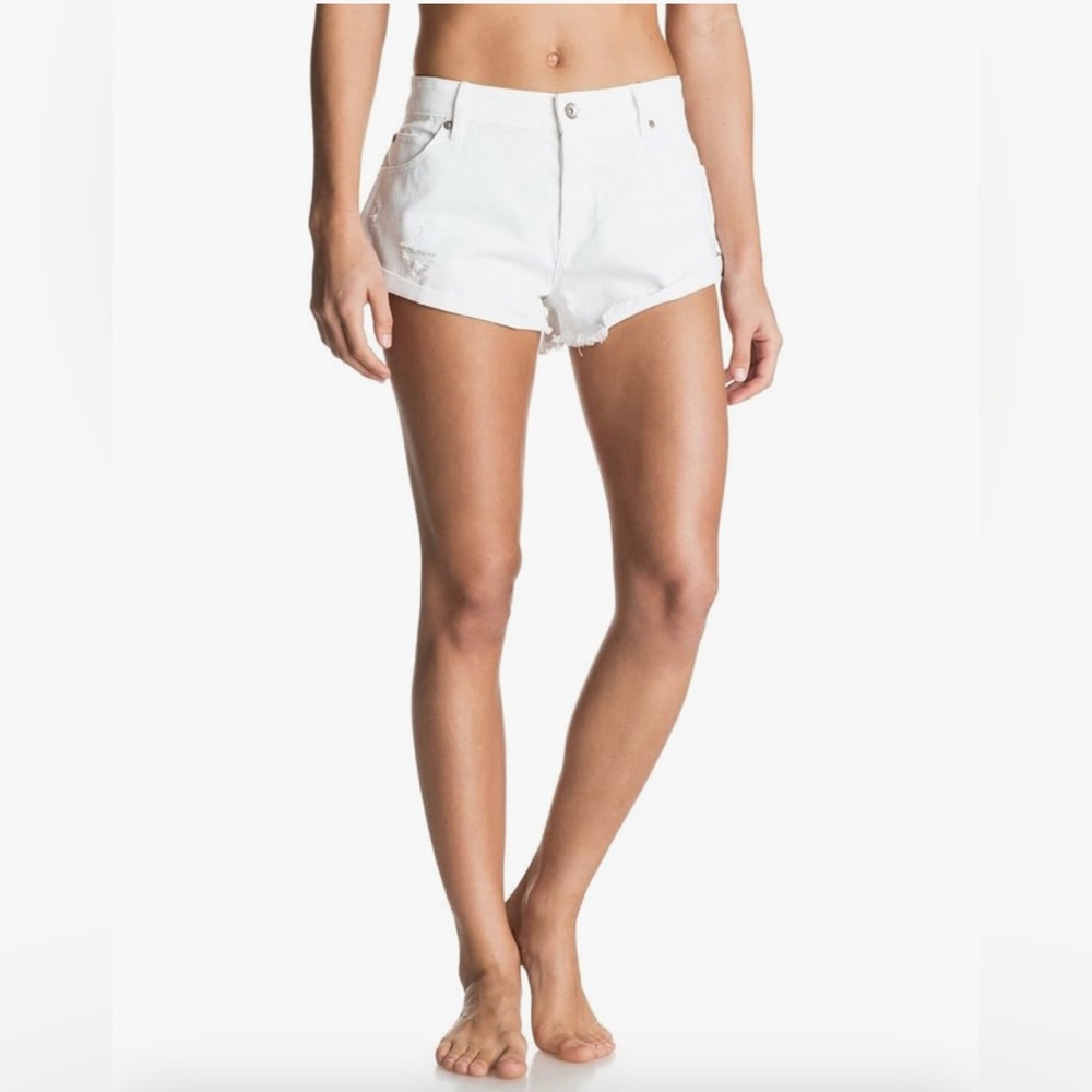 Roxy Distressed Cutoff Jean Shorts in Peaceful White